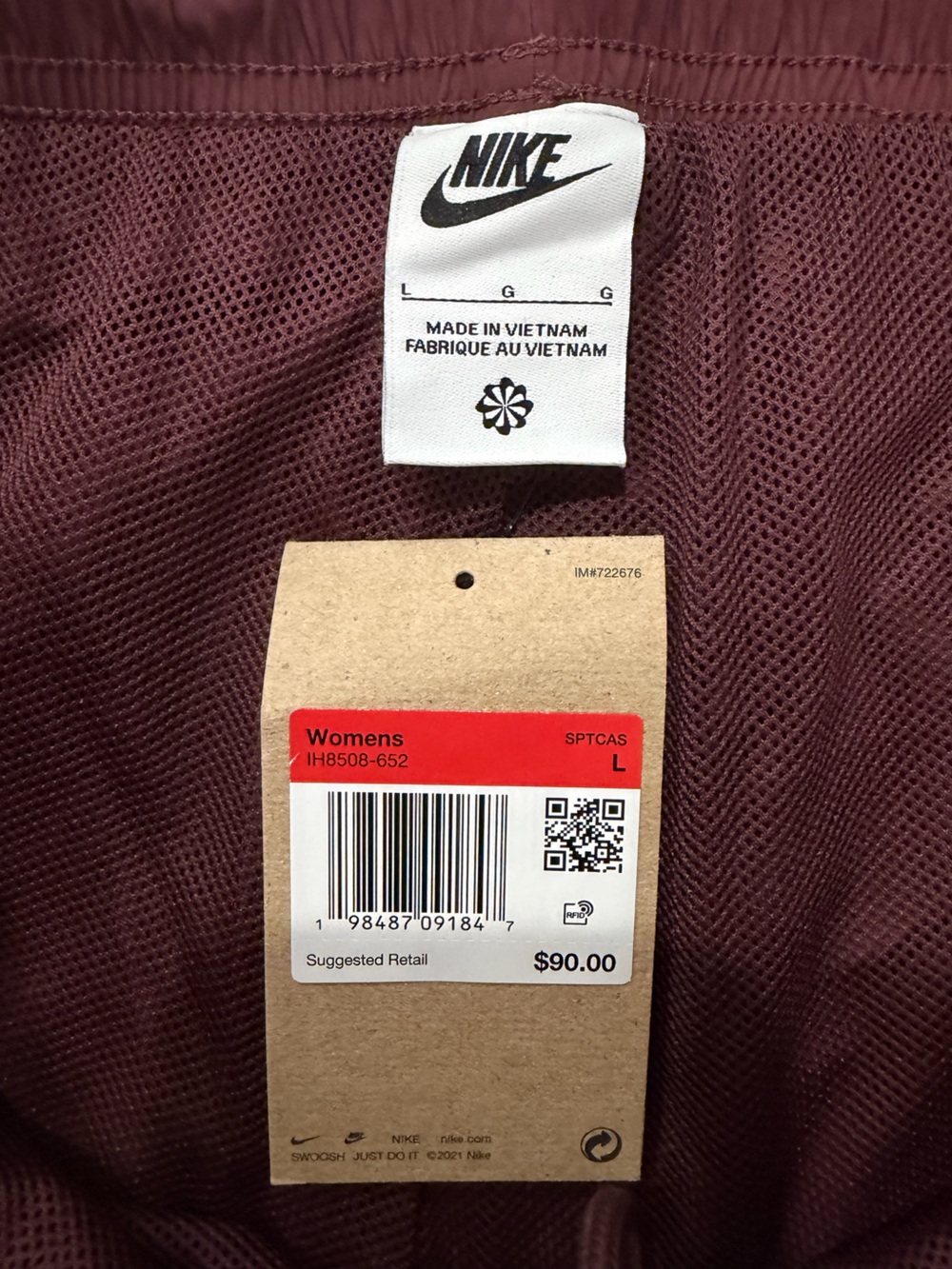 Nike Women’s Sportswear Essential Woven High-Waisted Wide-Leg Pants Maroon Large - Picture 5 of 12
